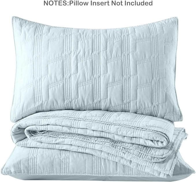 HORIMOTE HOME 100% Cotton Quilt Set King Size, Baby Blue Pre-Washed 3-Piece Bedspread Coverlet Set, Cozy Lightweight Stitching Bedding Cover with 2 Shams in Geometric Pattern for All Season