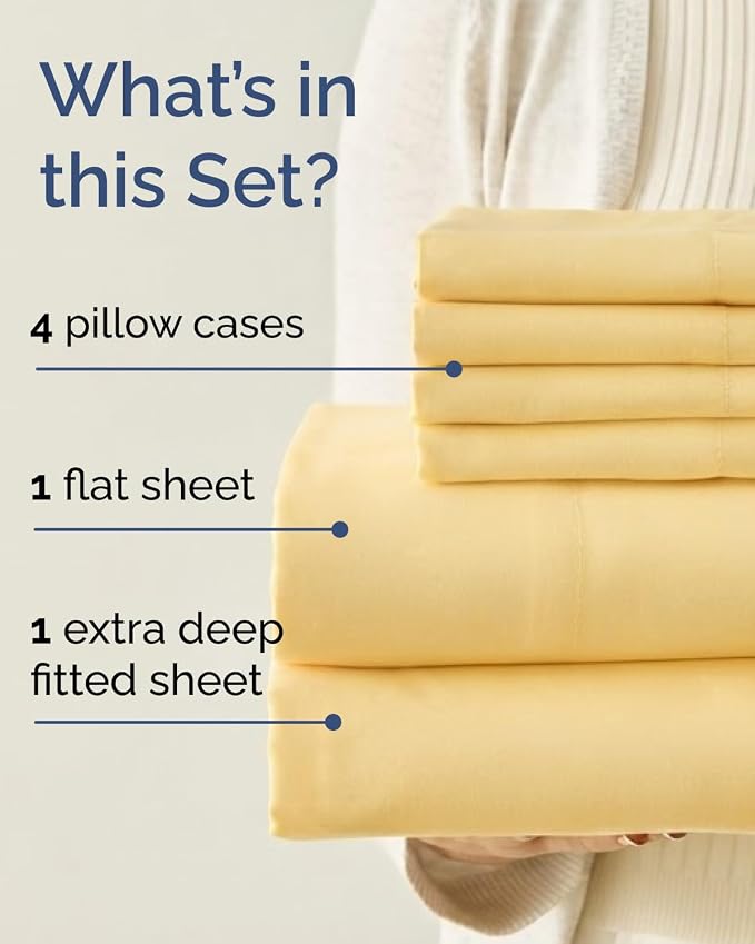 King 6 Piece Bed Sheet Set - Breathable & Cooling Sheets - Butter Yellow | Ultra Soft Hotel Luxury Bedding Set w/ 8-16 Inch Deep Pockets - 1 Flat & 1 Fitted Sheet & 4 Pillowcases - Wrinkle & Fade Free
