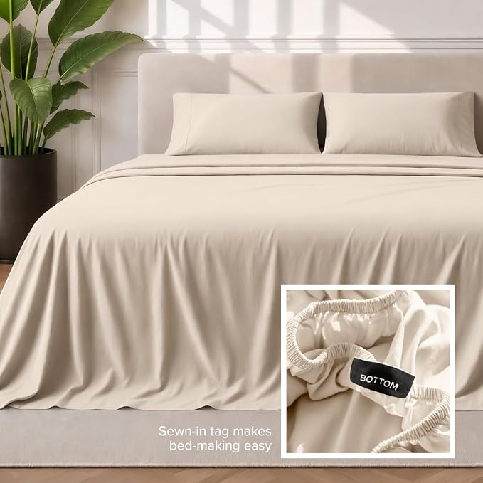 Bare Home Split King Sheet Set - 1800 Ultra-Soft (Split King, Sand) | Deep Pockets 6 to 15 Inches, Breathable, Hypoallergenic, Hotel Luxury, Easy Fit, Soft, All-Season