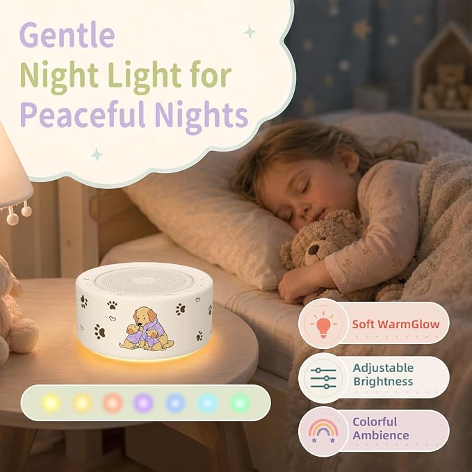 Kipcush White Noise Machine for Baby & Adults, Sleep Sound Machine with 30 Soothing Sounds, 8-Color Night Light, Memory Function, White Noise for Sleeping, Nursery, Office, Travel, Relaxation