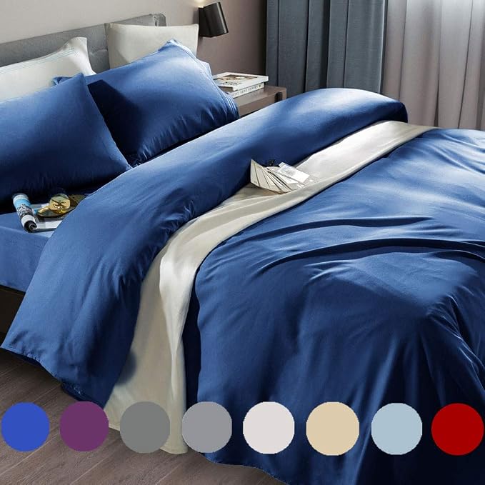 SONORO KATE Bed Sheet Set Super Soft Microfiber 1800 Series Luxury Egyptian Sheets Fit 18-24 Inch Deep Pocket Mattress Wrinkle-6 Piece (Navy Blue, King)