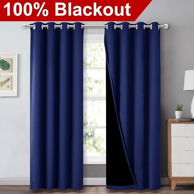 NICETOWN Royal Blue Blackout Curtains for Guest Room 52" w x 84" L 2 Panels | 100% Room Darkening Thermal Insulated Energy Efficiency Window Draperies Decor, Full Shading for Shift Worker Light Sleepers
