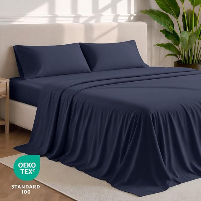 Bare Home Queen Sheet Set - 1800 Ultra-Soft (Queen, Midnight Blue) | Deep Pockets 6 to 15 Inches, Breathable, Hypoallergenic, Hotel Luxury, Easy Fit, Soft, All-Season