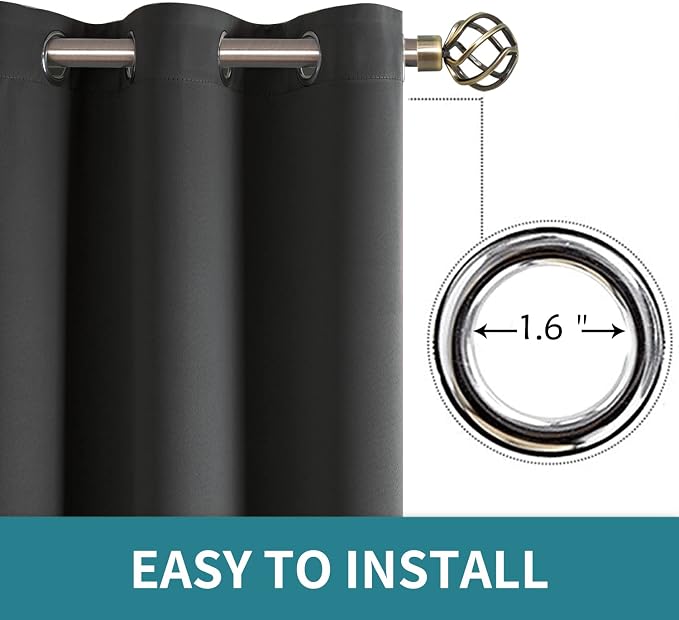 BGment Blackout Curtains - Grommet Thermal Insulated Room Darkening Bedroom and Living Room Curtains, Set of 2 Panels (52 x 120 Inch, Dark Grey) | Grommet Top, Black Out, Extra Long, Room Darkening, Sunblock, Thermal Insulated, Window Drapes for Bedroo...
