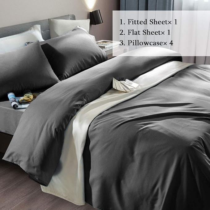 SONORO KATE Bed Sheet Set Super Soft Microfiber 1800 Series Luxury Egyptian Sheets Fit 18-24 Inch Deep Pocket Mattress Wrinkle-6 Piece (Dark Grey, California King)