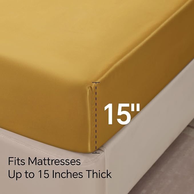BEDELITE Satin Sheets California King Size Bed Set, Gold, 4 Pieces | Luxury Silky Bed Sheets, 15 Inch Deep Pocket, Similar to Silk, Soft and Cooling, Reduces Friction, Gentle on Hair and Skin
