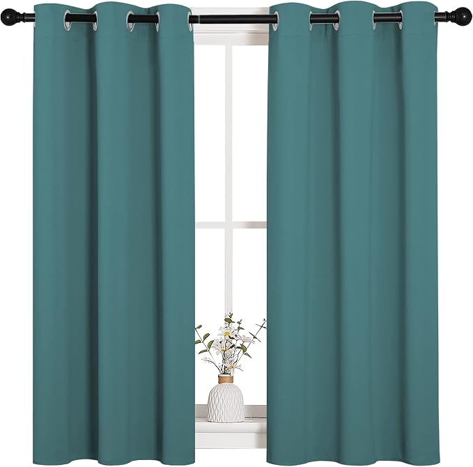 NICETOWN Blackout Curtain Panels Draperies, Sea Teal, 1 Pair, 34 by 45-in | for Bedroom, Thermal Insulated Solid Grommet Blackout Curtains/Drapes