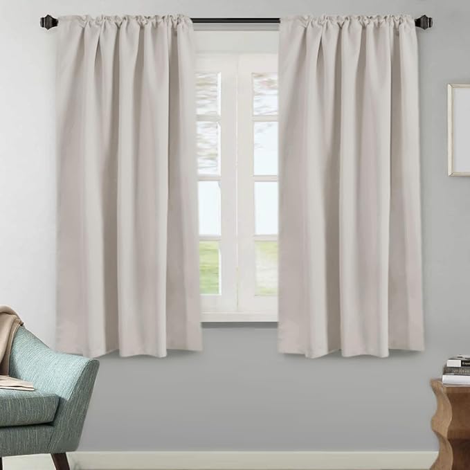 H.VERSAILTEX Blackout Curtains Thermal Insulated Window Treatment Panels Room Darkening Blackout Drapes for Living Room Back Tab/Rod Pocket Bedroom Draperies, 52 x 63 Inch, Stone, 2 Panels