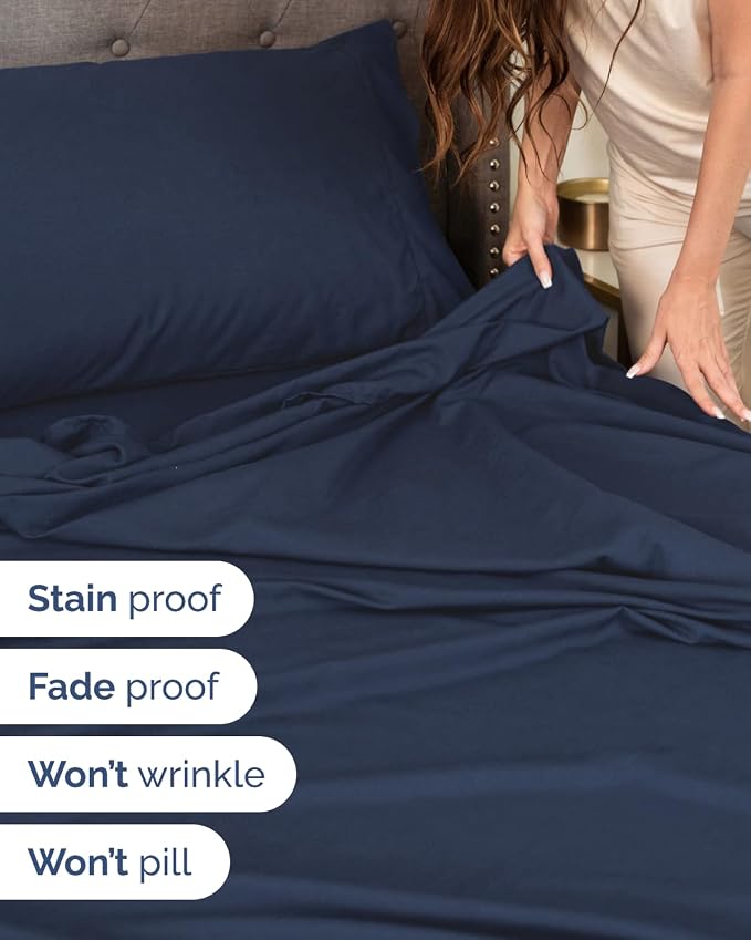 Extra Deep Flex Top Split Head King Sheet Set - 6 Piece Breathable and Cooling Sheets - Hotel Luxury Bedding for Women, Men, Kids & Teens - Easy Secure Fit - Extra Deep Pockets - Navy Blue