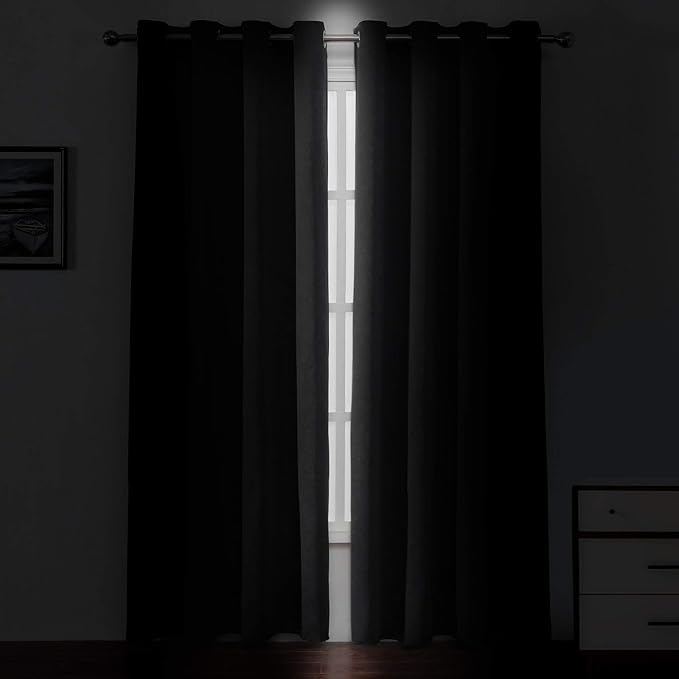 Blackout Curtains 52 x 84 inches Long Black Curtains Set of 2 Panels Thermal Insulated Room Darkening Curtains for Bedroom