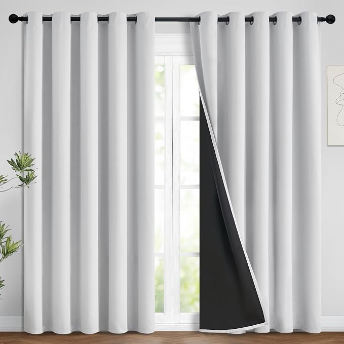 Yakamok Greyish White 100% Blackout Curtains 84 Inches Long, 2 Thick Layers | Blackout Curtains for Bedroom/Living Romm Full Light Blocking Soft Thermal Insulated Drapes for Bedroom 62" Wide Each Panel
