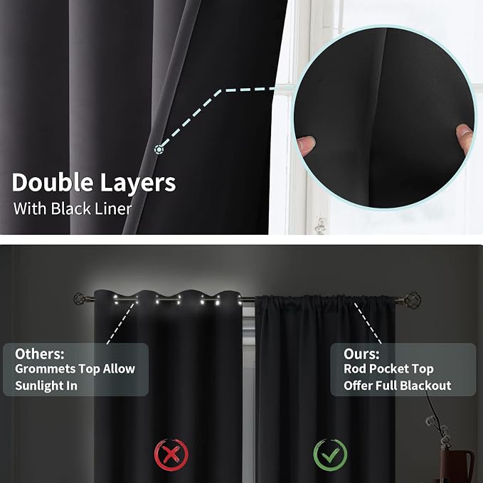 BGment Dark Grey 100% Blackout Curtains for Living Room 108 Inch Length | Thermal Insulated Soundproof, Light Blocking Dark, Black Out Curtains for Bedroom, 2 Panels, 52 x 108 Inch