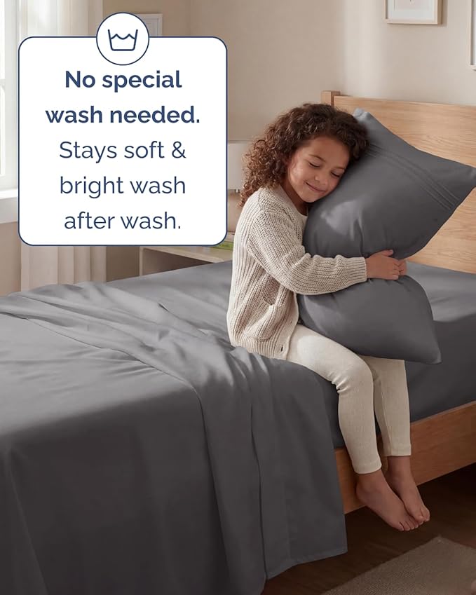 Twin Size 3 Piece Sheet Set - Comfy Breathable & Cooling Sheets - Dark Grey | Hotel Luxury Bed Sheets for Women & Men, Deep Pockets, Easy-Fit, Extra Soft and Wrinkle Free Sheets, Oeko-Tex Bed Sheet Set