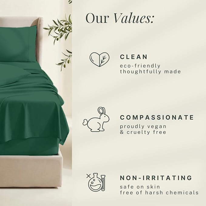 Hearth & Harbor Bed Sheets, Luxury Soft 6 Piece Bed Sheet Set Extra Deep Pocket Fitted Sheets Fits Mattress up to 21", Double Brushed Bedding Sheets & Pillowcases, Twin XL, Dark Green