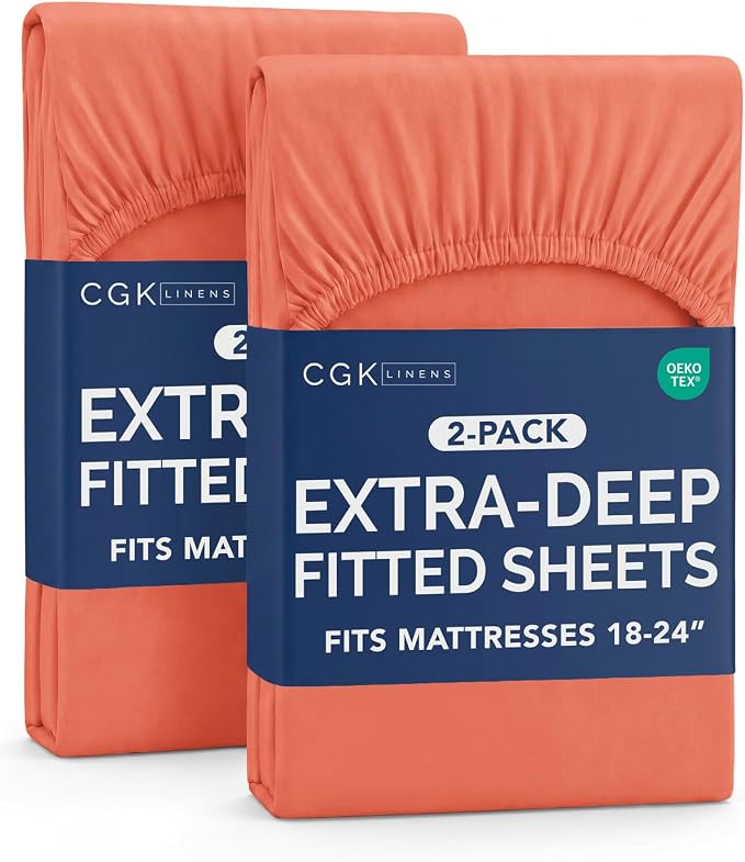2 Pack Extra Deep King Fitted Sheets with Extra Deep Pockets - Coral | Hotel Luxury Bottom Fitted Sheets Only, Soft, Fade & Wrinkle Free, Breathable & Comfy, All Around Elastic Fitted Sheets