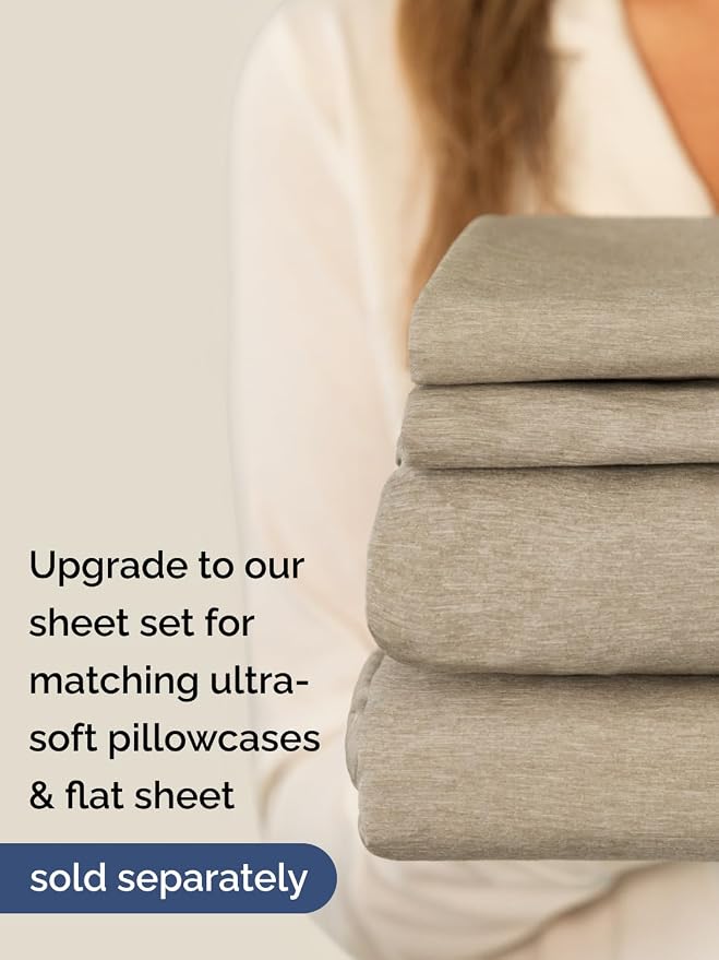 Extra Deep Full Fitted Sheet - Single Fitted Sheet Only - Heathered Beige | Easily Fits 18 inch to 24 inch Mattress, Soft, Wrinkle Free, Breathable & Comfy, Extra Deep Pockets Hotel Luxury Fitted Sheet