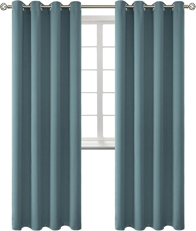 BGment Stone Blue Blackout Curtains for Living Room 84 Inch Long - 2 Panels | Grommet Top, Black Out, Room Darkening, Sunblock, Thermal Insulated, Window Drapes for Bedroom, 52x84 Inch