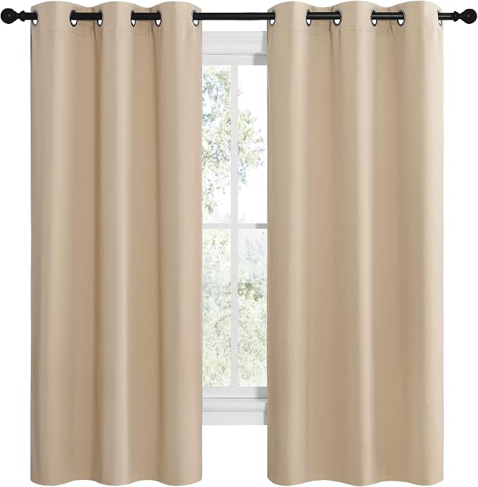 NICETOWN Biscotti Beige Room Darkening Curtains for Cafe 42" x 68" 2 Panels | Blackout Thermal Insulated Grommet Draperies Drapes for Kitchen Living Room Window, Light Blocking Noise Reducing Home Decor
