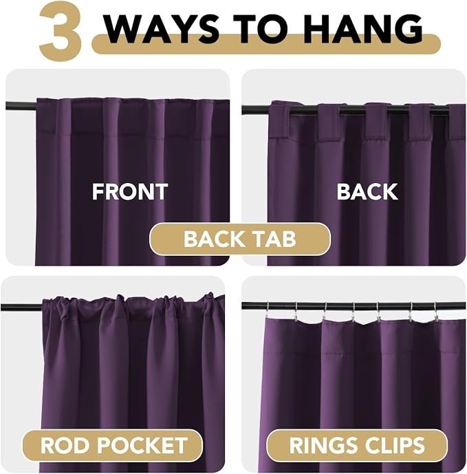 H.VERSAILTEX Blackout Curtains Thermal Insulated Window Treatment Panels Room Darkening Blackout Drapes for Living Room Back Tab/Rod Pocket Bedroom Draperies, 52 x 84 Inch, Plum Purple, 2 Panels