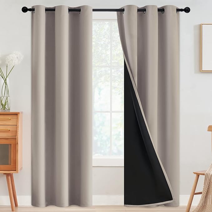 SimpleHome Natural 100% Blackout Curtains Room Darkening Living Room 84L | Curtains for Bedroom,Thermal Insulated Grommet Window Drapes,Curtains for Living Room with Black Back,42 x 84 Inch,2 Panels