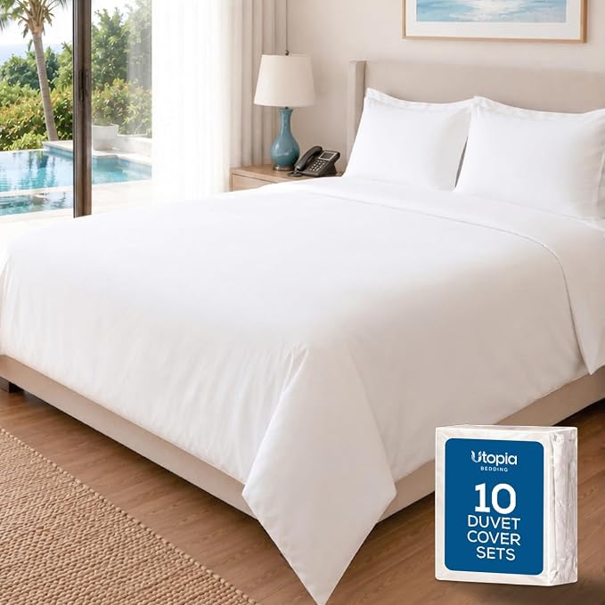 Bulk 10-Pack Hotels Full Duvet Cover Set for Resort & Guest House, White | Commercial Bedding Set with 10 Duvet Covers (80x90") and 20 Pillow Shams (20x26") with 2" Flange. Comforter Not Included.