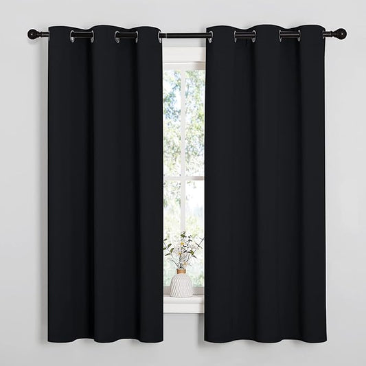 NICETOWN Black Blackout Curtains for Cafe 42" Wide x 48" Long 2 Panels | Solid Grommet Thermal Insulated Drapes, Light Blocking, Room Darkening Window Treatments for Kitchen Dining Room Decor
