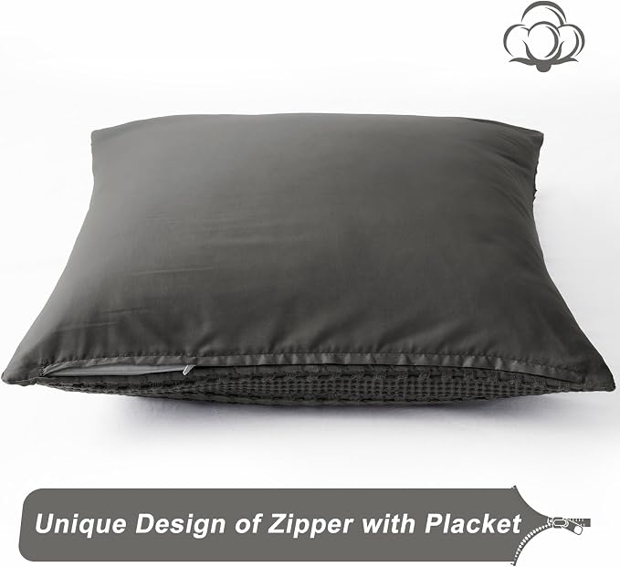 PHF 100% Cotton Waffle Weave Euro Sham Covers, 2 Pack 26" x 26" Bed Pillow Covers for Elegant Home Decor, No Filling, Luxury Aesthetic Soft Euro Pillow Cases for Bed, Charcoal Grey