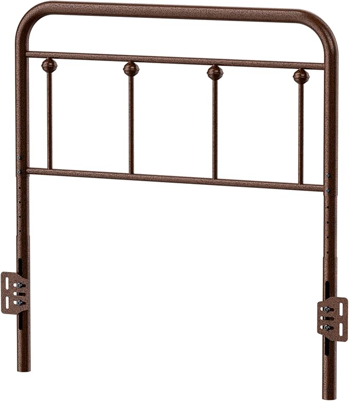 Victorian Metal Twin/Twin XL Headboard, Adjustable Height, Brown | Sturdy Steel Twin Size Head Board Only, Bed Frame Brackets Adapter, Farmhouse Vintage Style, Easy Assembly