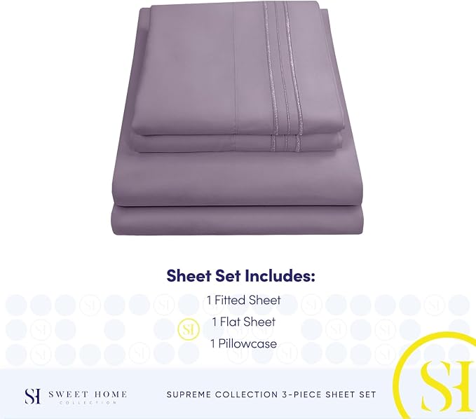 Twin XL Sheets - Breathable Luxury Sheets with Full Elastic & Secure Corner Straps Built In - 1800 Supreme Collection Extra Soft Deep Pocket Bedding Set, Sheet Set, Twin XL, Plum