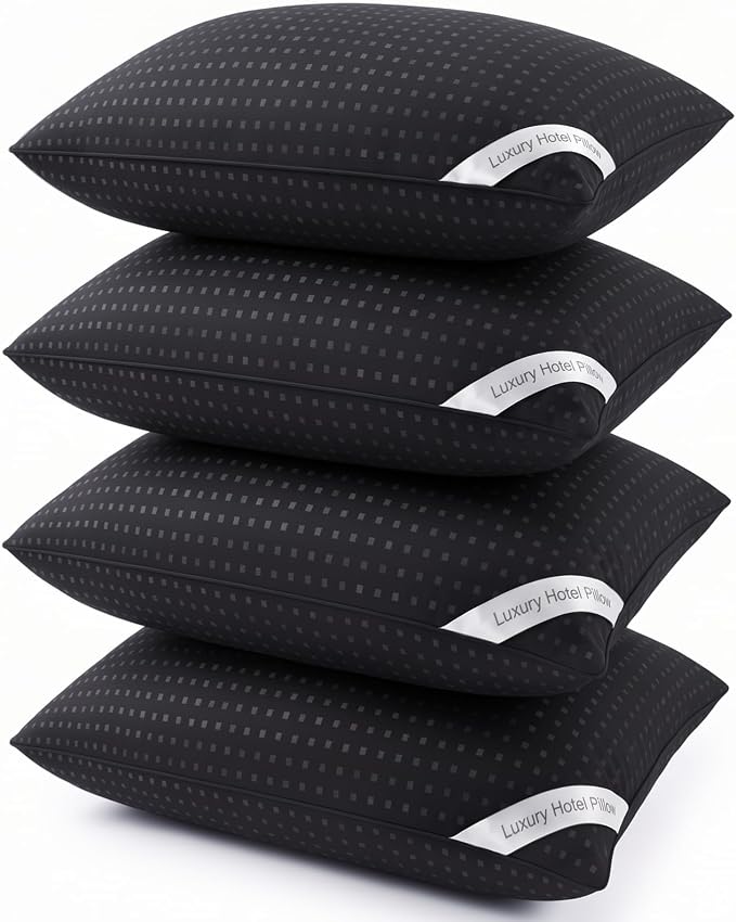 HIMOON Bed Pillows for Sleeping Set of 4,Standard Size Cooling Pillows 4 Pack,Top-end Microfiber Cover for Side Stomach Back Sleepers,Black