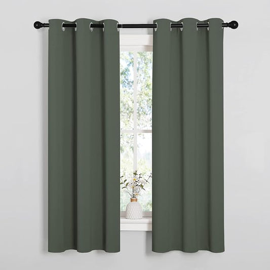 NICETOWN Dark Mallard Blackout Curtains for Bedroom 34" w x 63" L 2 Panels | Window Treatment Solid Grommet Room Darkening Drape Panels for Living Room Kitchen, Light Blocking Noise Reducing Home Decor