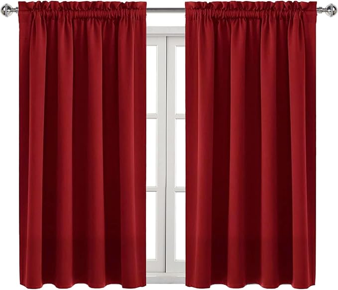DWCN Blackout Curtains for Bedroom Living Room 52 x 45 Inch Long Burgundy | 2 Panels Set, Room Darkening, Thermal Insulated, Light Blocking, Rod Pocket Drapes, Noise Reducing Window Treatments