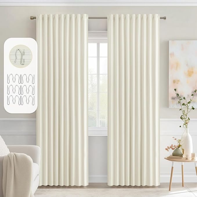 MIULEE Cream Back Tab Blackout Curtains 52x72 Inches Long 2 Panels Set | Rod Pocket Pinch Pleated, Thermal Insulated, Room Darkening, Light Blocking, Privacy Curtains for Living Room Bedroom