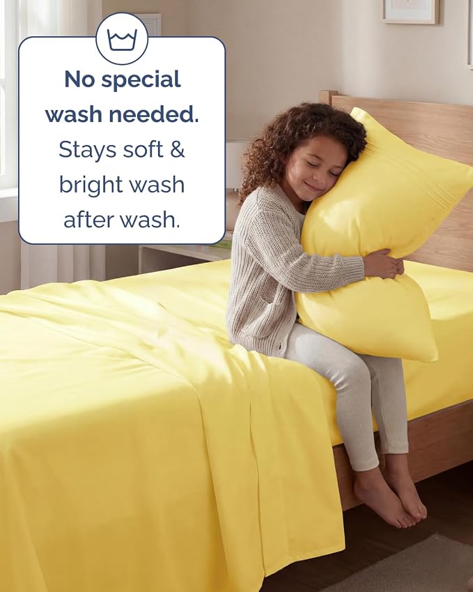 Twin Size 3 Piece Sheet Set - Comfy Breathable & Cooling Sheets - Yellow | Hotel Luxury Bed Sheets for Women & Men, Deep Pockets, Easy-Fit, Extra Soft and Wrinkle Free Sheets, Oeko-Tex Bed Sheet Set
