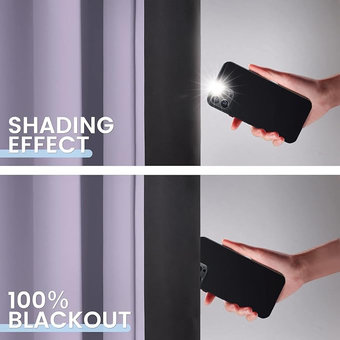 SimpleHome Lilac 100% Blackout Curtains Room Darkening Living Room 54 Inch | Curtains for Bedroom,Thermal Insulated Grommet Window Drapes,Curtains for Living Room with Black Back,52 x 54 Inch,2 Panels