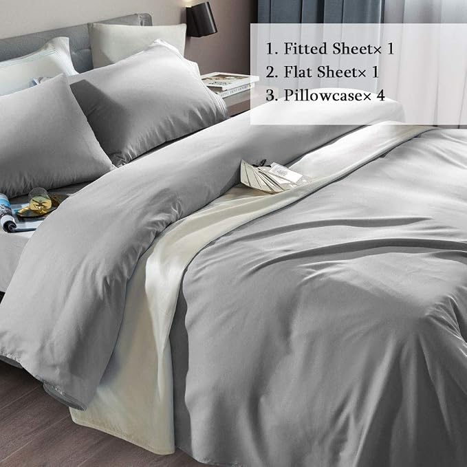 SONORO KATE Bed Sheet Set Super Soft Microfiber 1800 Series Luxury Egyptian Sheets Fit 18-24 Inch Deep Pocket Mattress Wrinkle-6 Piece (Grey, King)