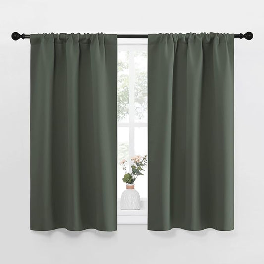 NICETOWN Bedroom Curtains Blackout Draperies - All Season Thermal Insulated Solid Rod Pocket Top Blackout Curtains/Drapes for Kid's Room (Dark Mallard, 1 Pair, 34 x 45 Inch)