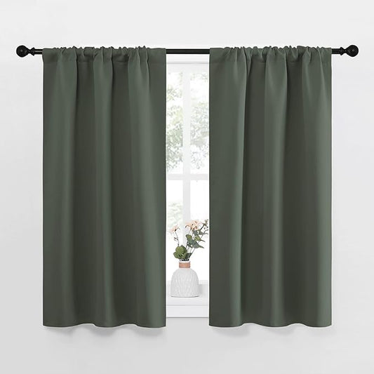 NICETOWN Bedroom Curtains Blackout Draperies - All Season Thermal Insulated Solid Rod Pocket Top Blackout Curtains/Drapes for Kid's Room (Dark Mallard, 1 Pair, 34 x 40 Inch)