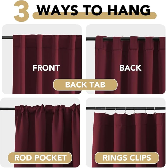 H.VERSAILTEX Christmas Blackout Curtains Thermal Insulated Window Treatment Panels Blackout Drapes for Living Room Back Tab/Rod Pocket Bedroom Draperies, 52 x 96 Inch, Burgundy Red, 2 Panels