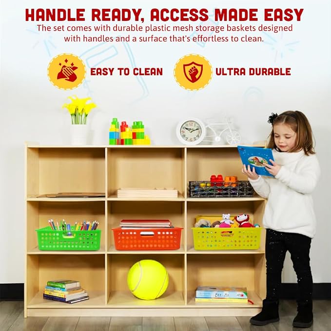 4E's Novelty 6 Pcs Colorful Plastic Classroom Storage Bins 13.75" X 10.25" for Organizing A4 Papers Trays, Turn In Containers Kids School Teachers Classroom Organization & Storage Supplies