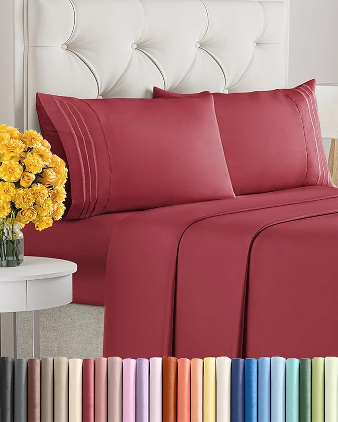 King Size 4 Piece Sheet Set - Ultra Soft & Cooling Sheets - Berry | Fits 8 Inch to 16 inch Mattress, Wrinkle Free & Fade Resistant with Deep Pockets, Breathable, Comfy Hotel Luxury Bedding