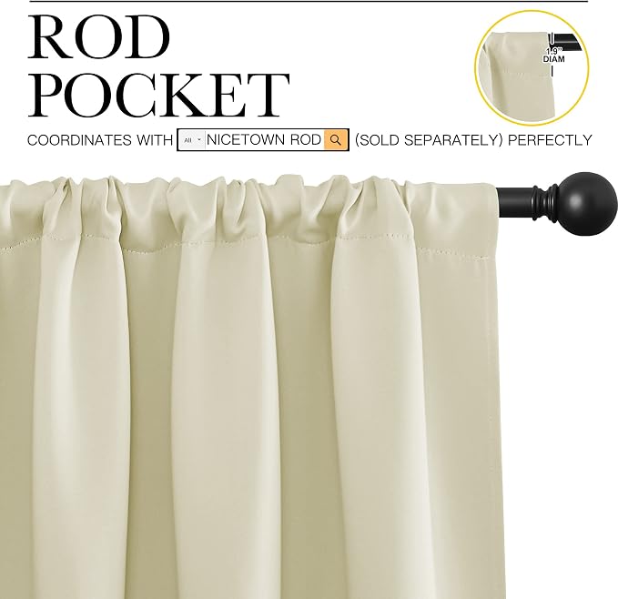 NICETOWN Kitchen Curtains, Short Blackout Curtains & Drapes, Small Window Draperies for Dining Room, Cupboard (Beige, 42 in x 36 in (W x L), Set of 2) | Short Drapes Small Window Draperies for Dining Room Cupboard, Light Blocking Room Darkening Noise R...