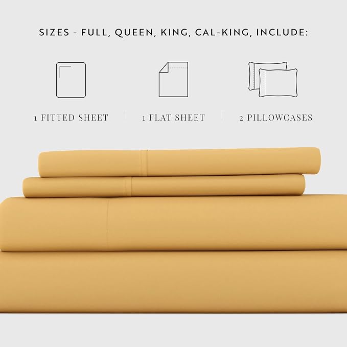 Linen Market Brushed Microfiber Queen Sheet Set 4 Piece – Oeko-TEX Certified Ultra Soft & Wrinkle-Free - 16" Deep Pocket Sheets - Easy Care Queen Size - Gold