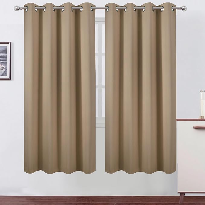 Blackout Curtains 66 x 72 Inch Long Natural Curtains Set of 2 Panels Room Darkening Curtains for Bedroom and Living Room