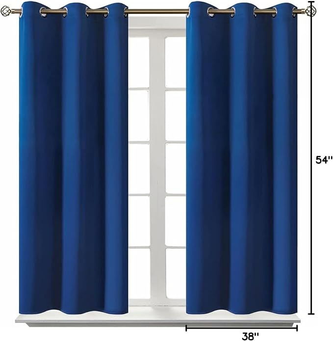 BGment Short Curtains for Small Window 54 Inch Long - Royal Blue 2 Panels | Grommet top, Blackout, Room Darkening, Sunblock, Thermal Insulated, Window Drapes for Kitchen, 38x54 Inch
