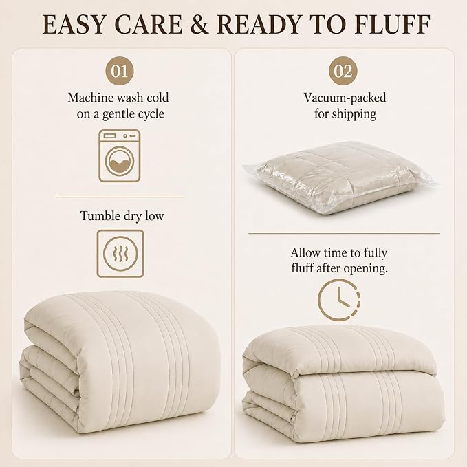 Twin Comforter Set Beige - 5 Pieces Complete Bedding Set | College Dorm Essentials, OEKO-TEX Certified, 240GSM Down-Alternative Comforter, 14" Deep-Pocket Sheets, Sham & Pillowcase
