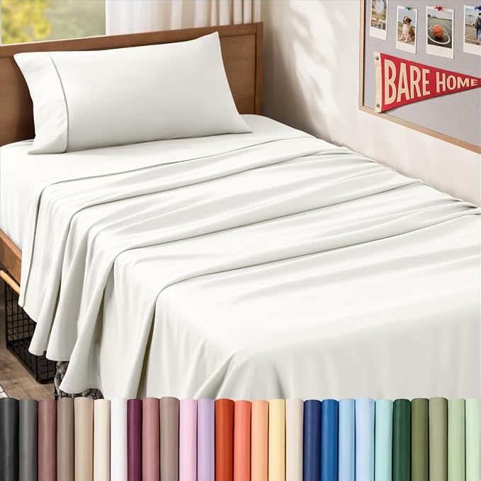 Bare Home Twin XL Sheet Set - 1800 Ultra-Soft (Twin XL, Cream) | Deep Pockets 6 to 15 Inches, Breathable, Hypoallergenic, Hotel Luxury, Easy Fit, Soft, All-Season