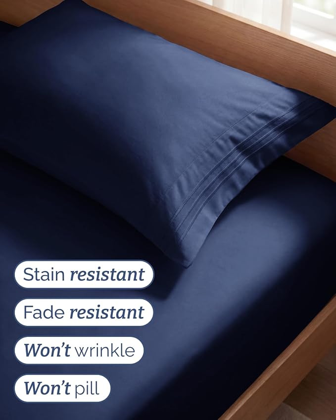 Twin Size 3 Piece Sheet Set - Comfy Breathable & Cooling Sheets - Navy Blue | Hotel Luxury Bed Sheets for Women & Men, Deep Pockets, Easy-Fit, Extra Soft and Wrinkle Free Sheets, Oeko-Tex Bed Sheet Set