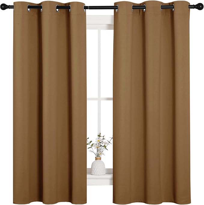 NICETOWN Sleek Blackout Curtains 63 inches Length for Small Windows, Noise Reducing and Block Draft Panels for Door Doorway Laundry Office Luxury Decor Theme (2 Panels, Gold Brown, W42 x L63 -Inch) | Sleek Noise Reducing Light Blocking Block Draft Pane...