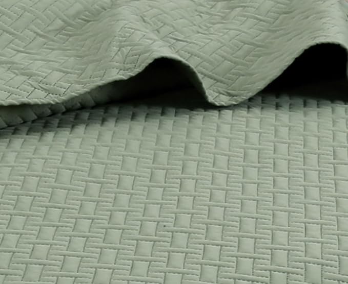 Legacy Decor 3 Pcs Pinsonic Reversible Coverlet King/Cal-King, Sage | Squared Stitched Bedspread Coverlet, All Season, Oversized, Sage Color, 3 PCS Set, King/Cal-King Size